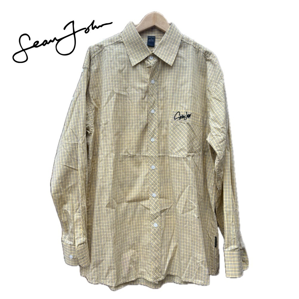 Sean John Men's Yellow Check patterned Long Sleeve Button up Casual Shirt SZ 3X